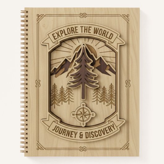 Explore the World Journey & Discovery Wood Carved Notizblock (Vorderseite)
