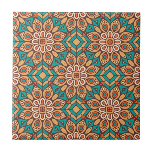 Explore Vibrant Floral Motifs in Geometric Pattern Fliese (Vorderseite)