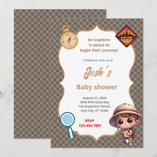 Explorer Baby-Dusche Einladung (Vorne/Hinten)