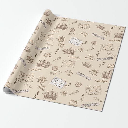 Explorer Expedition Birthday Wrapping Paper Geschenkpapier (Ungerollt)