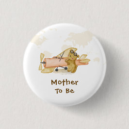 Explorer Map Airplane Mother To Be Baby Shower  Button