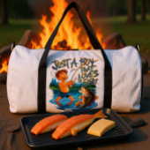 Exploring Nature: Boy Fishing With a Big Catch Duffle Bag
