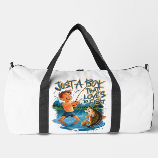 Exploring Nature: Boy Fishing With a Big Catch Duffle Bag (Vorderseite)