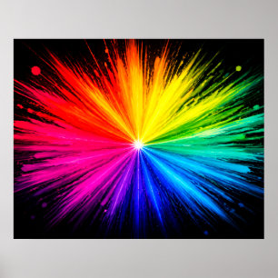 Explosion der Farben der farbenfrohen Regenbogenwa Poster