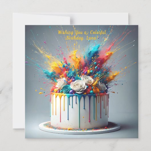 Explosion der Freude - Glücklicher Geburtstagskuch Magneteinladung (Vorderseite)