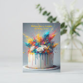 Explosion der Freude - Glücklicher Geburtstagskuch Postkarte (Stehend Vorderseite)