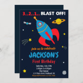 Explosion der Weltraumrakete - Geburtstagseinladun Einladung (Vorne/Hinten)
