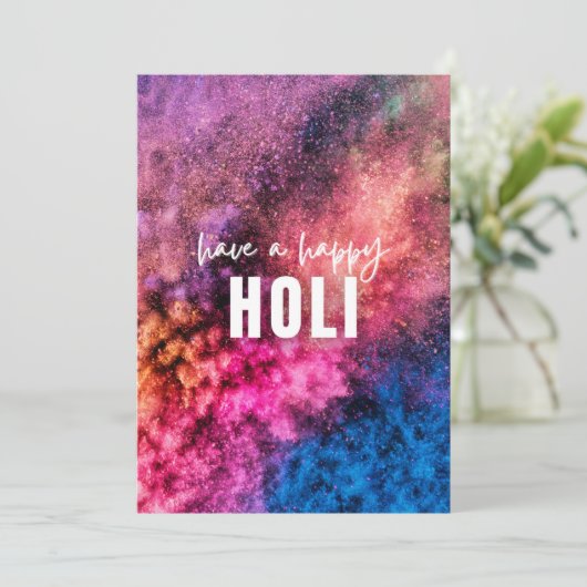 Explosion heller Farben mit Happy Holi Wunsch Dankeskarte (Stehend Vorderseite)