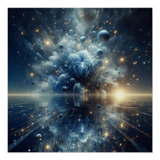 Explosion reinen Wassers auf einem blauen See Poster (Vorderseite)