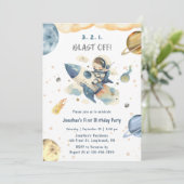Explosion vom 1. Geburtstag eines Einladungs-Raket Einladung (Stehend Vorderseite)