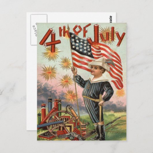 Explosion von Feuerwerkskörpern mit der US-Flagge Postkarte (Vorne/Hinten)