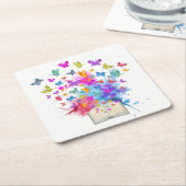 Explosion von Schmetterlingen Rechteckiger Pappuntersetzer (angewinkelt)