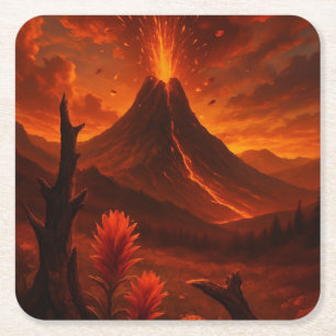 Explosive Schönheit - Fantasy-Vulkan Rechteckiger Pappuntersetzer