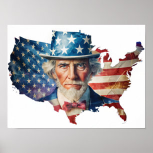 Exposition der amerikanischen Flagge und USA Map P Poster