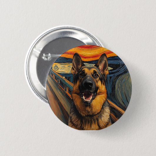 Expressionist Angst Painting German Shepherd Button (Vorne & Hinten)