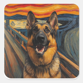 Expressionist Angst Painting German Shepherd Quadratischer Aufkleber
