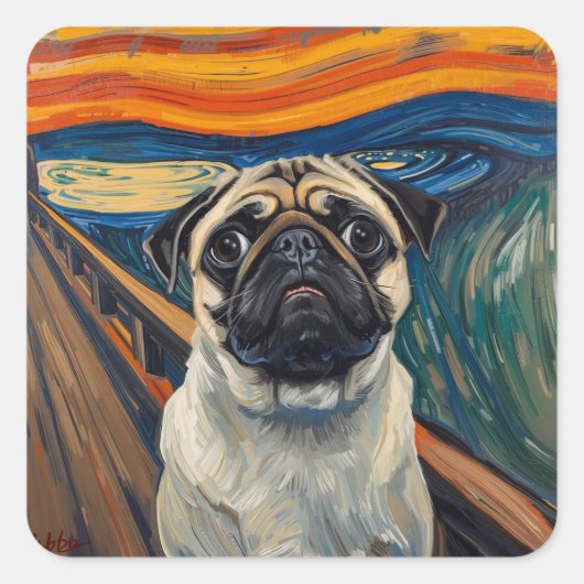 Expressionist Angst Painting–Inspired Pug Art Quadratischer Aufkleber (Vorderseite)
