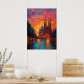 Expressionist Barcelona Skyline Vibrant Cityscape  Poster (Küche)