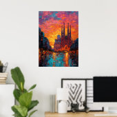 Expressionist Barcelona Skyline Vibrant Cityscape  Poster (Heimbüro)