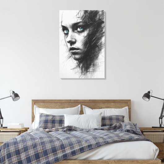 Expressionist Charcoal Portrait Canvas Leinwanddruck (Insitu (Schlafzimmer))