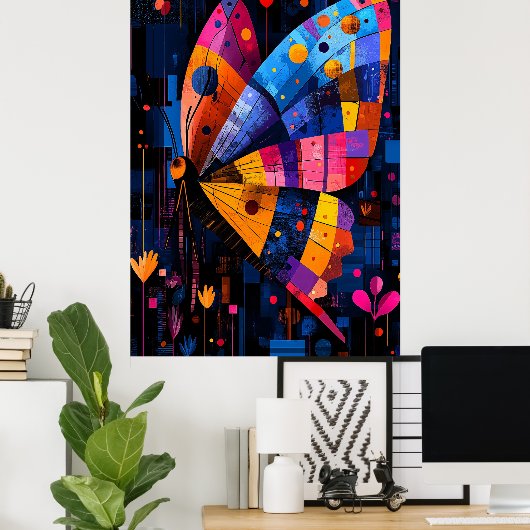 Expressionist Geometry Butterfly - lebendige Kunst Poster (Heimbüro)