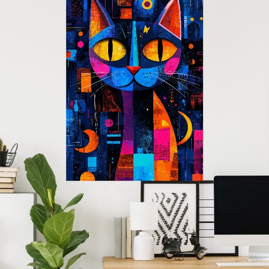 Expressionist Geometry Cat Poster - lebendige Kuns (Heimbüro)