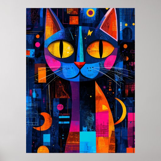 Expressionist Geometry Cat Poster - lebendige Kuns (Vorne)