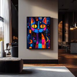 Expressionist Geometry Cat Poster - lebendige Kuns