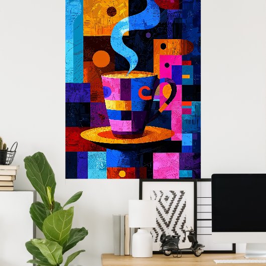 Expressionist Geometry Coffee - Vibrant Café Poster (Heimbüro)