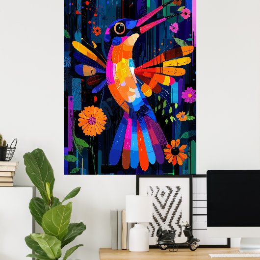 Expressionist Geometry Hummingbird - Lebhafte Kuns Poster (Heimbüro)