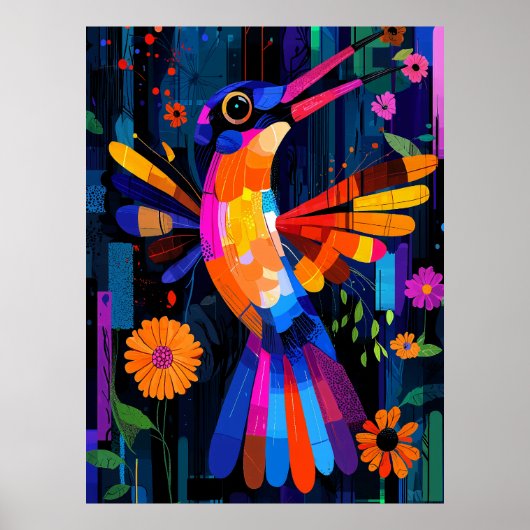 Expressionist Geometry Hummingbird - Lebhafte Kuns Poster (Vorne)