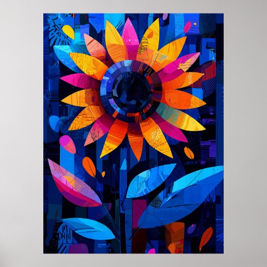 Expressionist Geometry Sonnenblume - lebendige Kun Poster (Vorne)