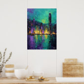 Expressionist Hong Kong Skyline Neon Harbor City Poster (Küche)