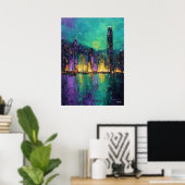Expressionist Hong Kong Skyline Neon Harbor City Poster (Heimbüro)