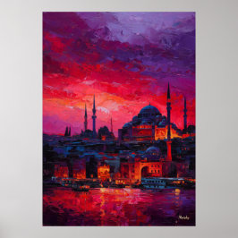 Expressionist Istanbul Skyline Vibrant City Poster