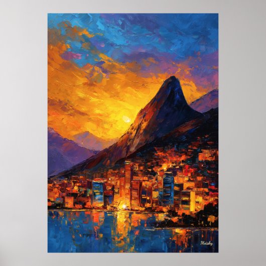 Expressionist Rio de Janeiro Skyline Golden Sunset Poster (Vorne)