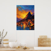 Expressionist Rio de Janeiro Skyline Golden Sunset Poster (Küche)