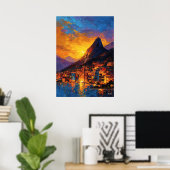 Expressionist Rio de Janeiro Skyline Golden Sunset Poster (Heimbüro)