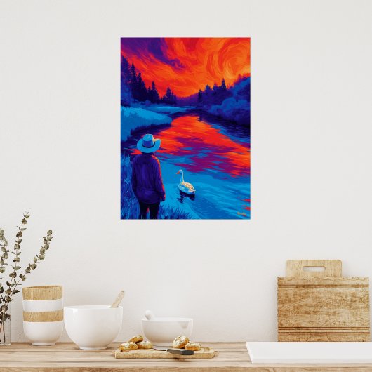 Expressionist River Sunset Contemplation Art Poster (Küche)