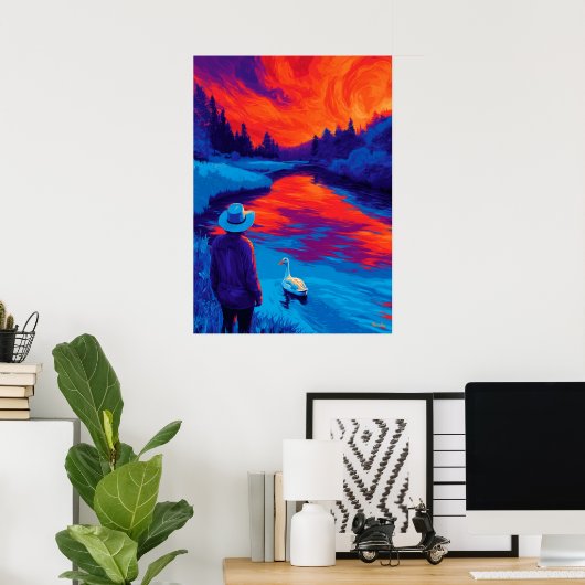 Expressionist River Sunset Contemplation Art Poster (Heimbüro)