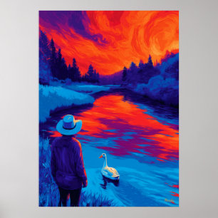 Expressionistische Fluss-Sonnenuntergangs-Kontempl Poster