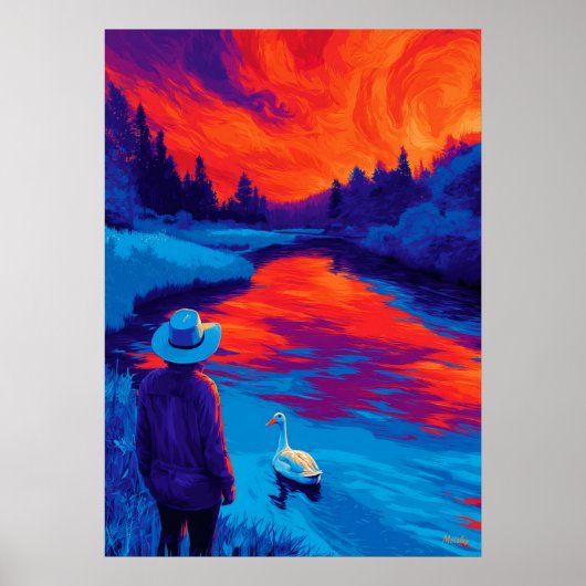 Expressionistische Fluss-Sonnenuntergangs-Kontempl Poster (Vorne)