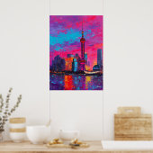 Expressionistische Shanghaier Skyline Farbige urba Poster (Küche)