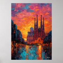 Expressionistische Skyline von Barcelona Lebendige