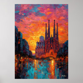 Expressionistische Skyline von Barcelona Lebendige Poster