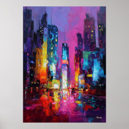 Expressionistische Tokioter Skyline Neon-Nacht-Sta Poster