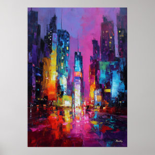 Expressionistische Tokioter Skyline Neon-Nacht-Sta Poster