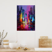 Expressionistische Tokioter Skyline Neon-Nacht-Sta Poster (Küche)