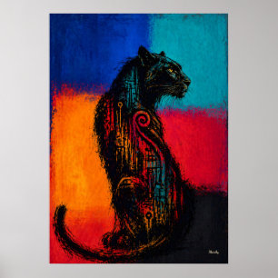 Expressionistischer Schwarzer Panther in Farbfläch Poster