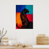 Expressionistischer Schwarzer Panther in Farbfläch Poster (Küche)